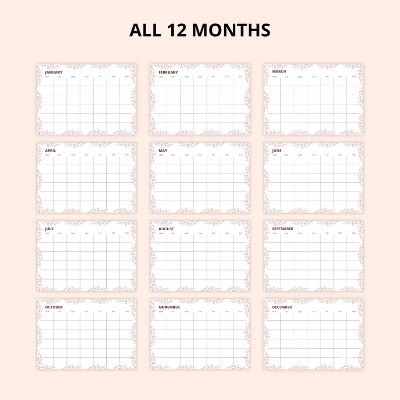 Monthly Styled Blank Calendar Printable Calendar Monthly - Etsy