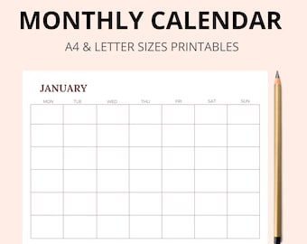Monthly Styled Blank Calendar, Printable Calendar, Monthly Blank Calendar | Printable Calendar