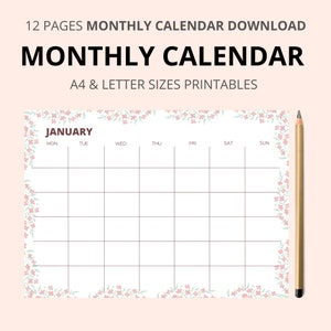 Monthly Styled Blank Calendar Printable Calendar Monthly - Etsy
