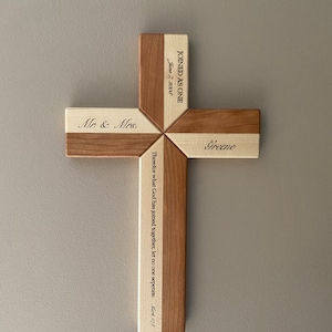Engraved Wedding Cross - Maple and Cherry