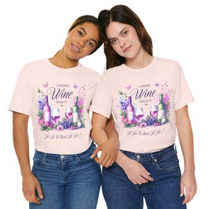 Ladies Wine Night Tee Shirt, Girls&#39; Night Out Unisex Jersey T-Shirt, Women&#39;s Wine Lover Top, Funny Wine Drinker Shirt, Casual Drinking Shirt