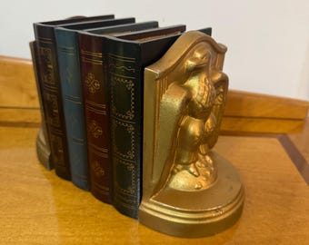 Vintage Cast Metal Gold Painted Eagle Bookends Set of 2