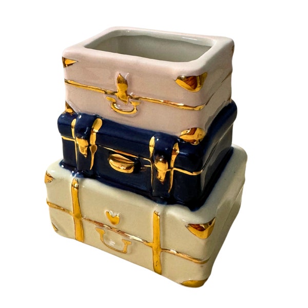 Ceramic Stacked Suitcase Shaped Small Vase Kate Aspen