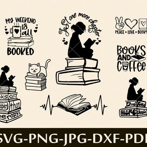 Books and Reading Svg Bundle Cut files Svg Files for cricut Book Lover Svg Bundle book worm librarian Svg PNG Files for cutting machines.