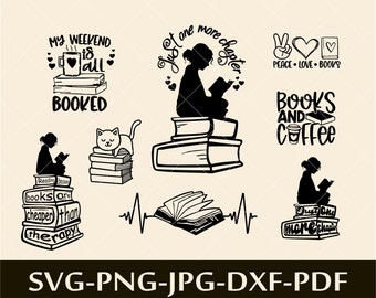 Books and Reading Svg Bundle Cut files Svg Files for cricut Book Lover Svg Bundle book worm librarian Svg PNG Files for cutting machines.