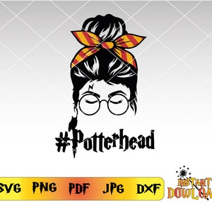 Potter Kopf Mädchen SVG, Momlife SVG, Fantasy SVG, Messy Bun SVG, Potter Mom PNG, Potterhead Mom svg, Cricut, Silhouette, digitaler Download.