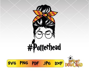 Potter Head Girl SVG, Momlife Svg, Fantasy SVG, Messy Bun Svg, Potter Mom PNG, Potterhead Mom svg, Cricut, Silhouette, Digital Download.