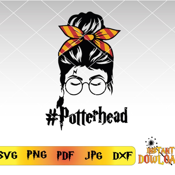 Potter Head Girl SVG, Momlife Svg, Fantasy SVG, Messy Bun Svg, Potter Mom PNG, Potterhead Mom svg, Cricut, Silhouette, Digital Download.