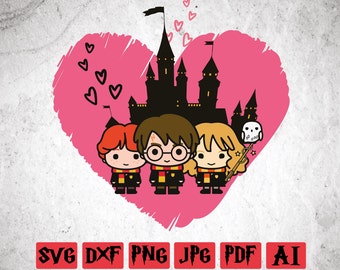 Cute Wizards With Heart Svg, Friends Svg, Wizard Svg, Magic Svg, Wizard School Svg, Best Friend, instant download, Silhouette, Cricut Files.