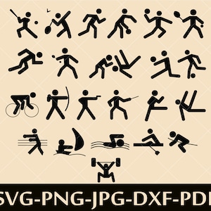 Iconos deportivos Archivo SVG de todos los iconos deportivos Sports Stick Figure svg Diseño para Cricut, Silhouette Projects descarga digital svg, png y dxf.