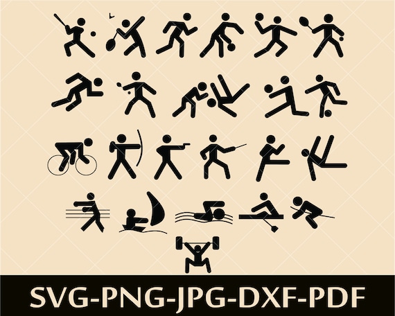 Sports Icons SVG File of All Sports Icons Sports Stick Figure svg Design for Cricut, Silhouette Projects digital download svg, png and dxf.