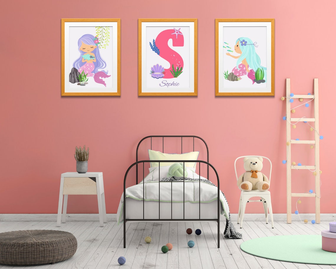3 Custom Printable Mermaid Wall Art Digital Wall Art Set for Kids
