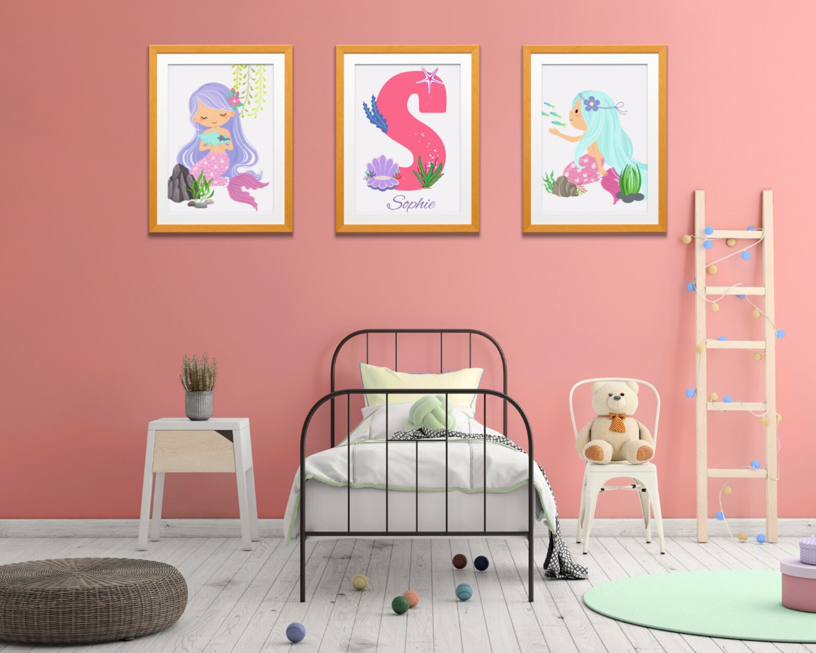 3 Custom Printable Mermaid Wall Art Digital Wall Art Set for Kids