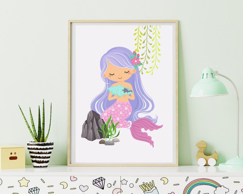3 Custom Printable Mermaid Wall Art Digital Wall Art Set for Kids