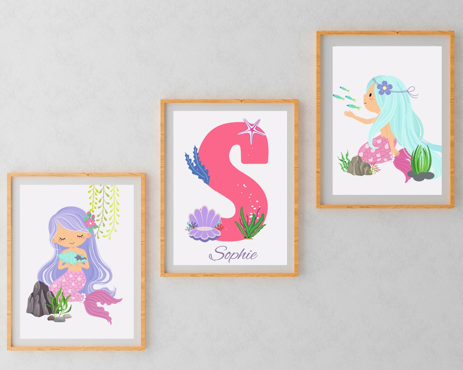 3 Custom Printable Mermaid Wall Art Digital Wall Art Set for Kids ...