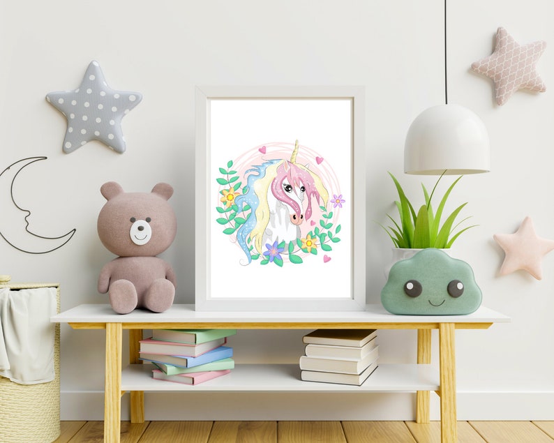3 Printable Unicorn Wall Art Rainbow Wall Art Nursery Room Etsy
