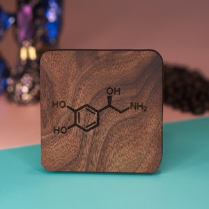 Neurotransmitter Molecular Coasters - 4 pc set: Dopamine, Serotonin, Epinephrine, Norepinephrine (Neuroscience + Biochemistry Gift)