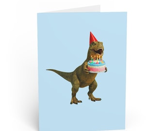 T-Rex Birthday Card | Dinosaur with Cake Greeting Card , boys birthday, Dino birthday, funny birthday