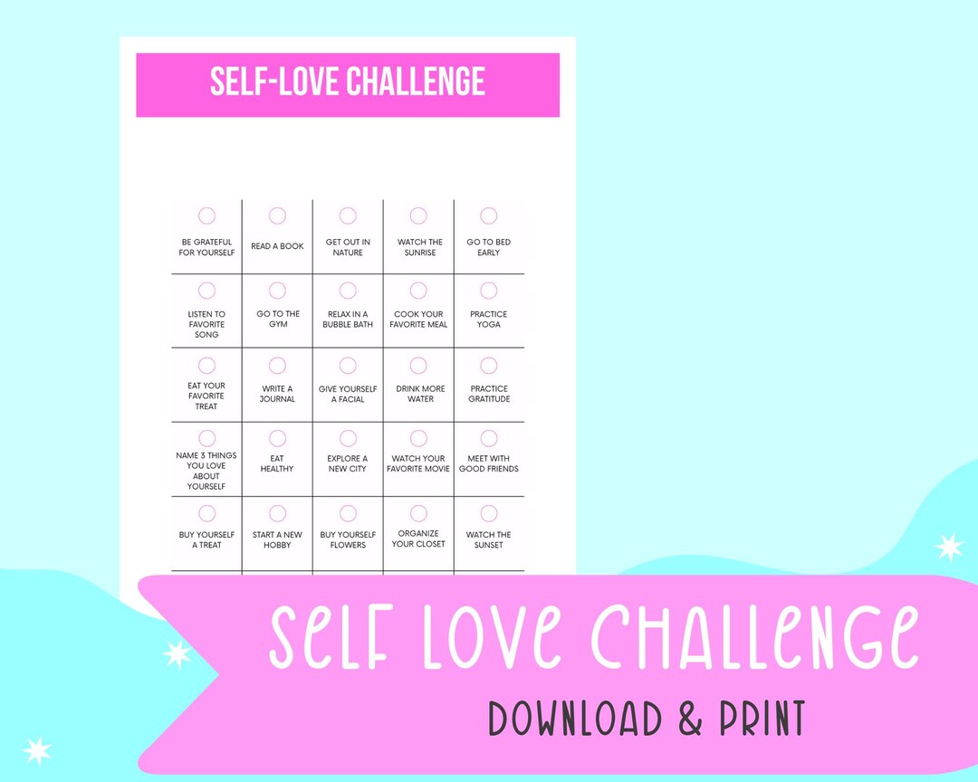 Self Love Challenge Printable | Daily Wellness Tracker | Mental Health ...