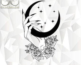 Strega mano Svg / Svg mistico / Mano celeste Svg / Luna Svg / File Svg mano strega per Cricut / Silhouette