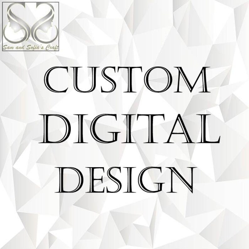 Op de afbeelding: Witte achtergrond met een geometrisch patroon. De tekst "CUSTOM DIGITAL DESIGN" is in zwart, vetgedrukt, sans-serif lettertype.