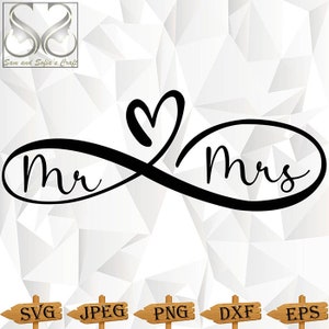 Infinity Svg / Design minimalista Svg / Coppia Svg / Mr e Mrs Svg / Infinity Mr e Mrs / Silhouette / File di taglio per Cricut