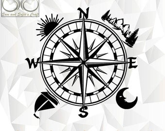 Travel Compass Svg | Adventure Compass Svg | Compass Clipart Svg | Camper Compass Svg | Nautical Compass Svg | Cut file for Cricut