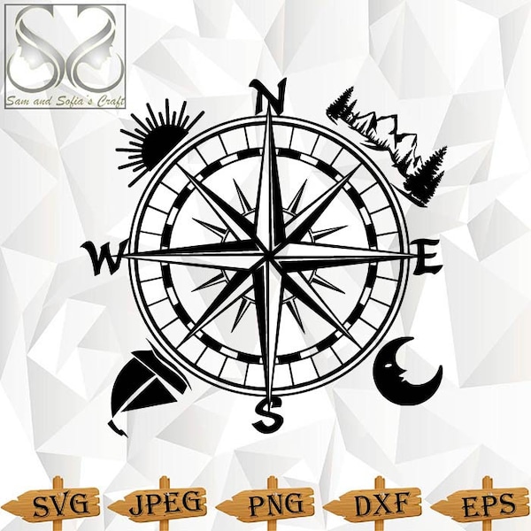 Travel Compass Svg | Adventure Compass Svg | Compass Clipart Svg | Camper Compass Svg | Nautical Compass Svg | Cut file for Cricut
