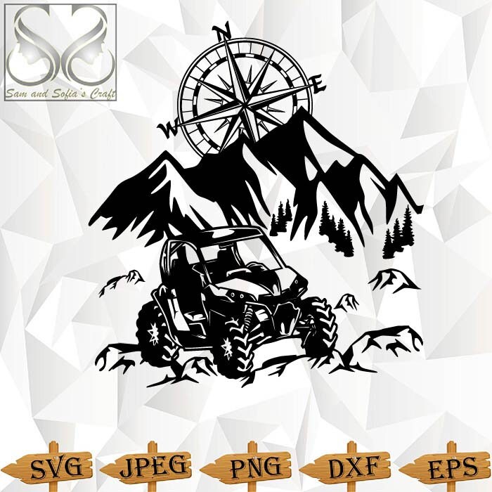 Mountain Scene Svg | Scenic Route Svg | Atv Svg | Off Road Adventure Svg | Compass Svg | Mountain Cut file | Silhouette Cut file | Cricut
