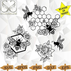 Floral Bee Bundle | Floral Bee Svg | Queen Bee Svg | Bee with Honeycomb Svg | Bee Svg Cut file | Silhouette | Cricut