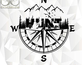 Hunt Svg Clipart | Hunting Svg | Hunter and Deer Svg Cut file | Compass and Hunter Silhouette Cut file | Cut file for Cricut