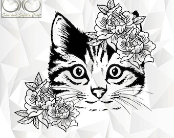 Floral Cat Svg Png | Flower Cat Vector | Cat Face Svg | Cat Svg | Cat Clipart | Flower Cat Face Silhouette| Cut file for Cricut
