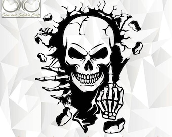 壁の中の頭蓋骨 SVG ファイル、壁から出てくる骸骨 SVG、ホラー