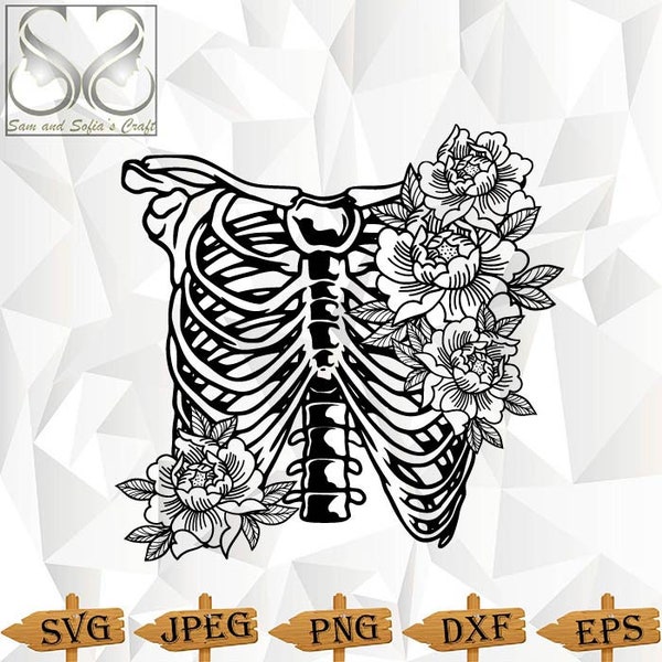 Rib Cage Floral Svg | Ribcage Svg | Skeleton Flower Svg | Skeleton Ribs Floral Svg | Silhouette | Cricut