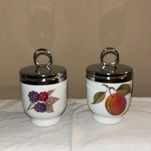 Vintage Royal Worcester Porcelain Egg Coddler Set Peach and Berries