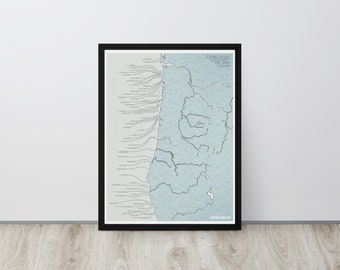 Oregon Coast Surf Map on Framed Canvas