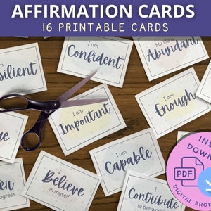 Cartões de afirmação para impressão, palavras do quadro de visão, para saúde mental, auto-estima, alívio da ansiedade, atenção plena e meditação