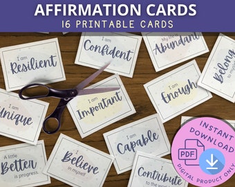 Druckbare Affirmationskarten für psychische Gesundheit, Selbstwertgefühl, Angstabbau, Achtsamkeit und Meditation