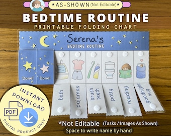 Bedtime Routine Chart, Printable Folding / Flip Chart : kids daily checklist / visual schedule for toddler evening routine