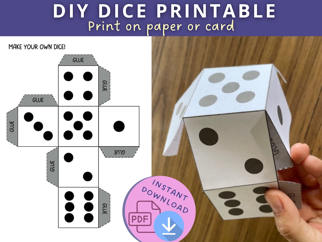 Printable Dice, Dice Template, Kids Maths Worksheet, Paper Craft Kit
