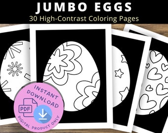 Jumbo Easter Egg Coloring Page: High Contrast, Simple Toddler Craft Activity, Printable