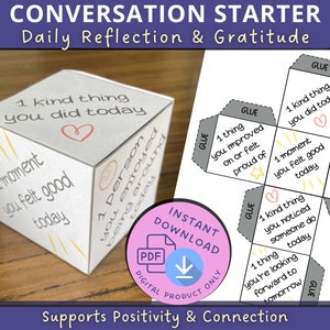 Conversatiestarter, Dankbaarheidskubus, herverbinding na schooltijd, vragen voor kinderen, zachtaardig ouderschap, familiespelletjes, ijsbrekervragen