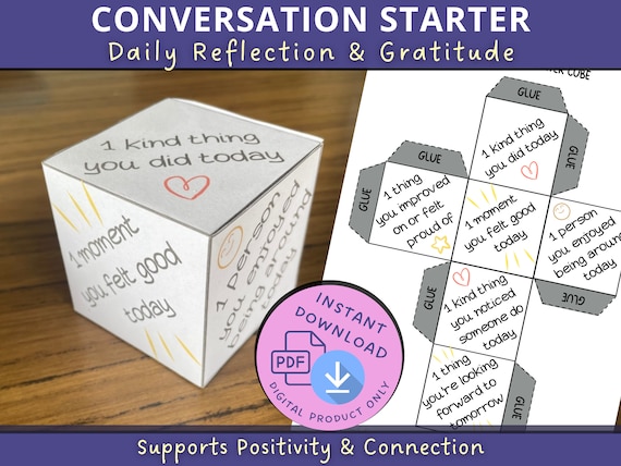 Conversation Starter, Gratitude Cube, after school reconnection, questions for kids, gentle parenting, family games, icebreaker questions