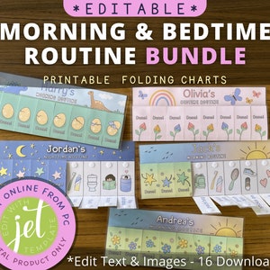 Editable Morning & Bedtime Routine Chart Bundle, Printable Folding / Flip Chart : kids daily checklist, visual schedule for toddler