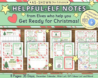 Elf Notes: Printable Elf Kit with letters from Santa's helpers, December calendar, activity ideas, wish list and to do list