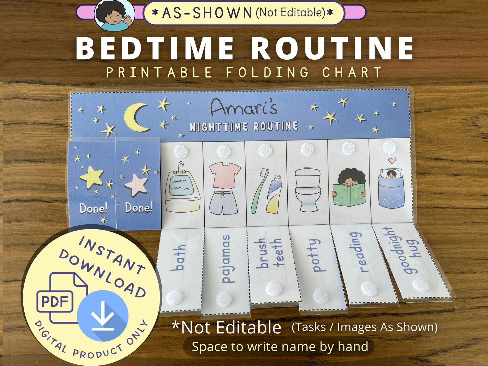 Bedtime Routine Chart, Printable Folding / Flip Chart : Kids Daily ...