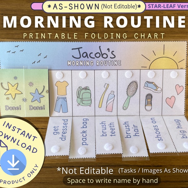 Morning Routine Chart, Printable Folding / Flip Chart : kids daily before school checklist / visual schedule for toddler routine, boy girl