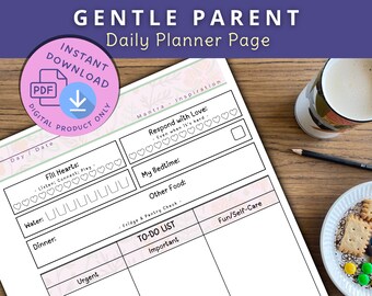 Mom Daily Planner Printable, gentle parenting, planner inserts, with to do list, reflection, gratitude, self care, mental health,  peaceful