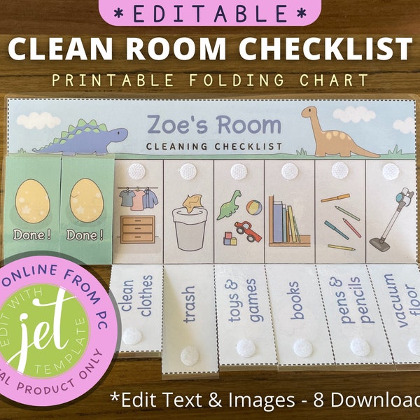 Clean Your Room! Editable Kids Bedroom Cleaning Checklist, Printable Folding Chore Chart for kids