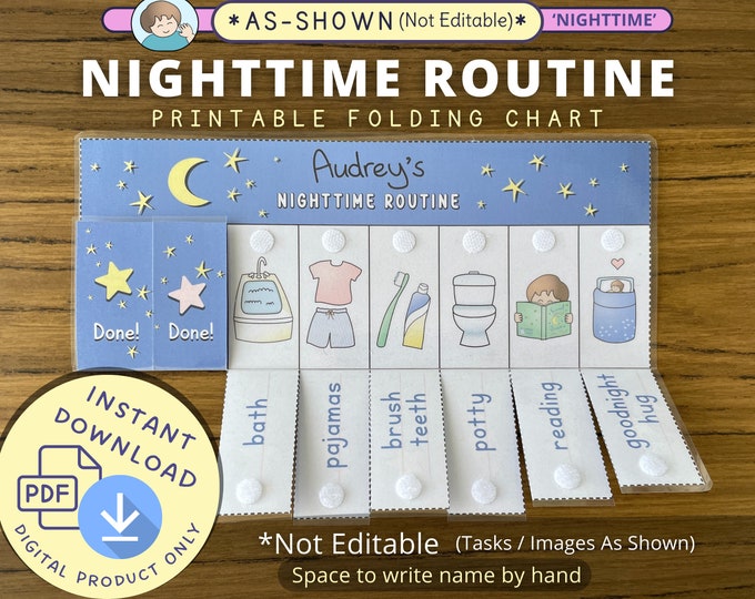 Bedtime Routine Chart, Printable Folding / Flip Chart : Kids Daily ...